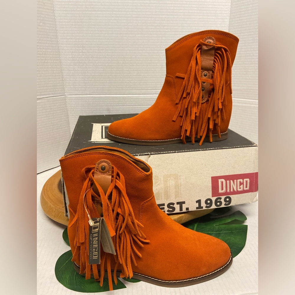 Dingo Fall Orange FRINGE Ankle Boots NiB
